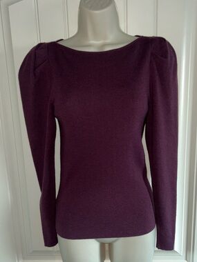 NWT Ann Taylor Women's Long Sleeve Puff Shoulder Sweater Deep Plum Sz XXSP